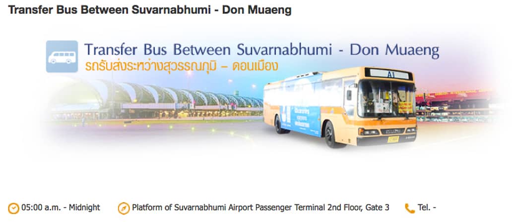 transfer gratuito entre os aeroportos de Bangkok