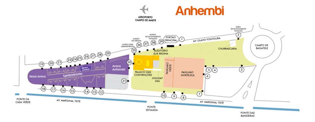 Mapa do Sambódromo do Anhembi e arredores Mapa do Sambódromo de São Paulo