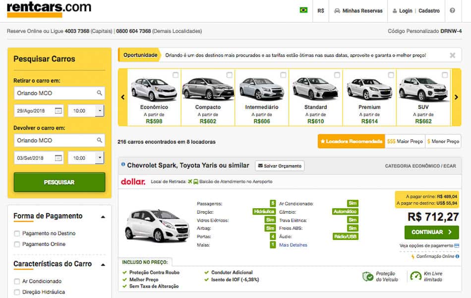 Como alugar carro barato com comparador online