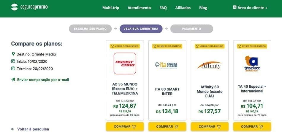 Comparativo de preços de seguro viagem para Dubai