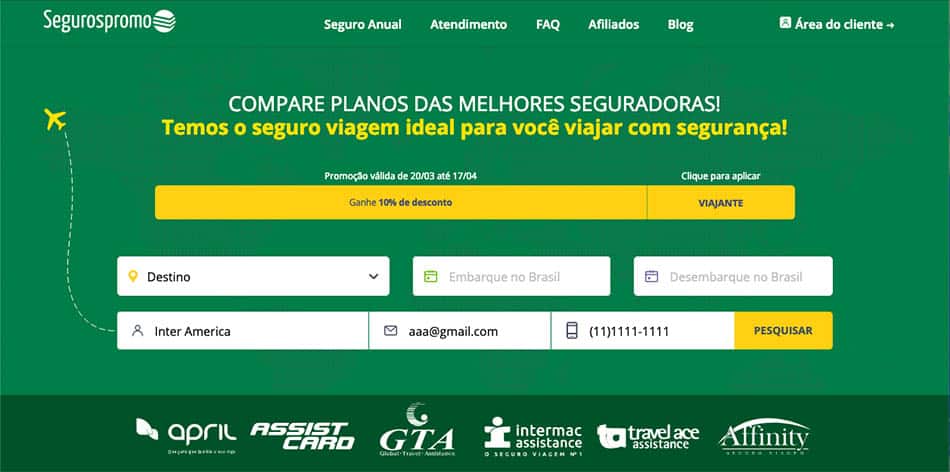 Comparador online para seguro viagem para estudante