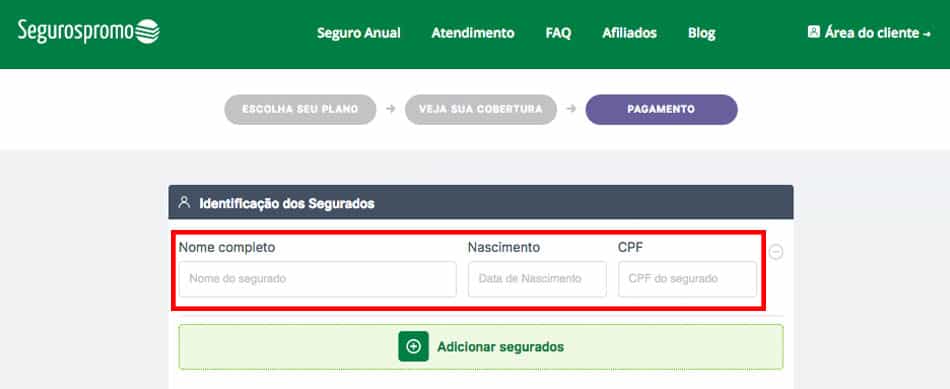 Identificação do segurado na compra de seguro viagem online