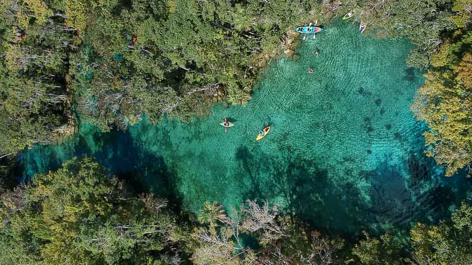 Vista aérea das Three Sisters Springs, em Crystal River