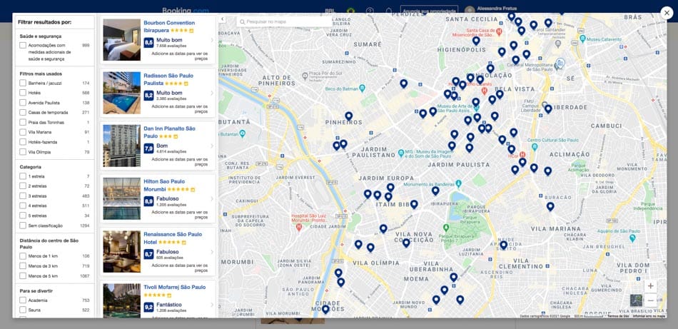 Ferramenta de mapa no Booking.com