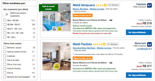 Use os filtros do Booking.com para reservar