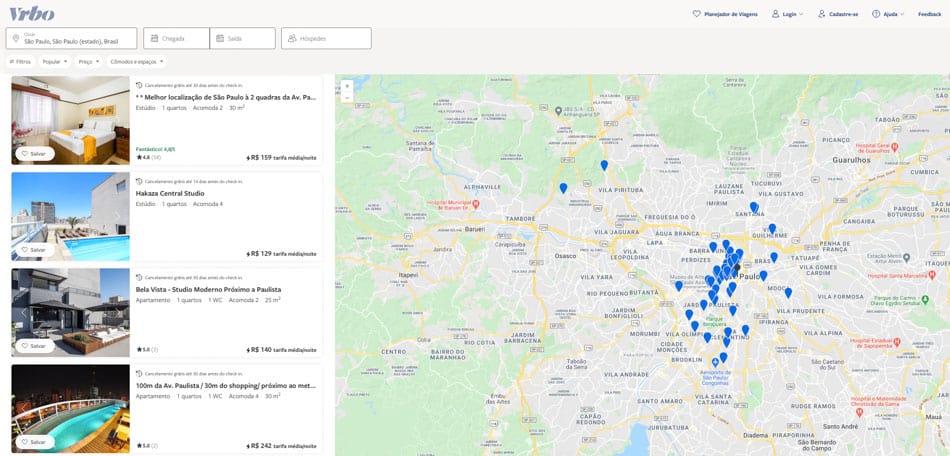 Ferramenta de navegação por mapa no Vrbo