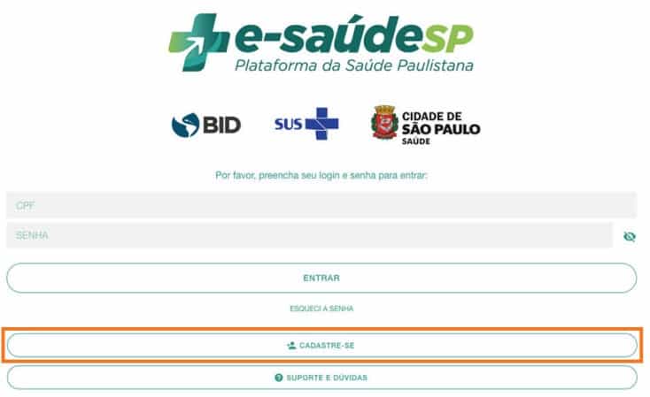 Cadastro na plataforma e-saúde