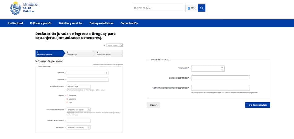 Declaração juramentada para viagem para o Uruguai