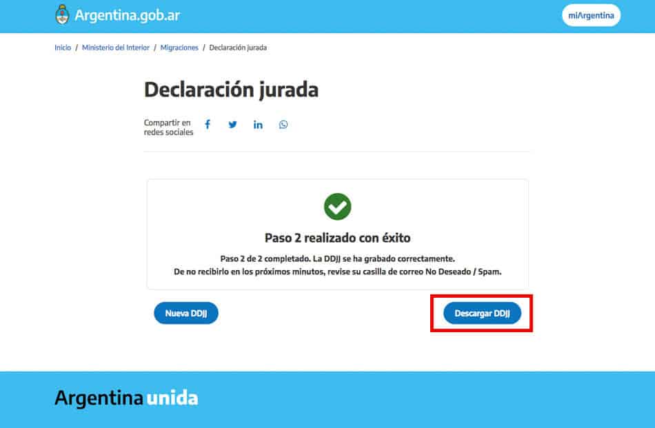 Comprovante Declaração Jurada Argentina