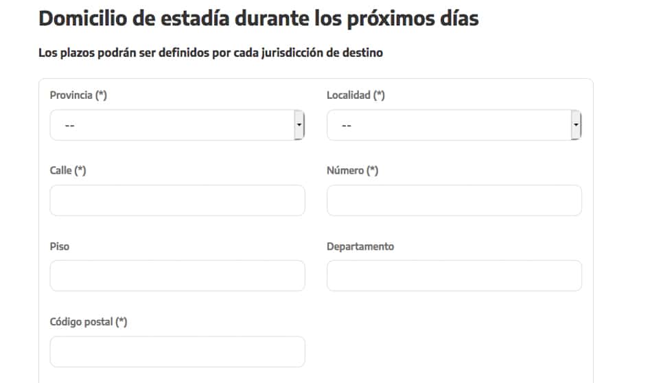 Informações sobre hospedagem na Declaração Jurada Argentina