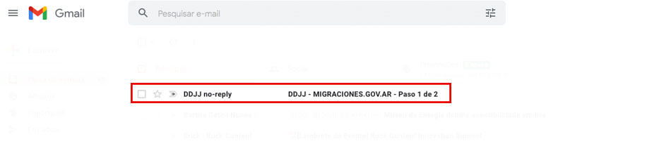 E.mail para continuar preenchendo a Declaração Jurada Argentina