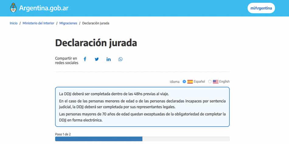 Site para preencher a Declaração Jurada Argentina