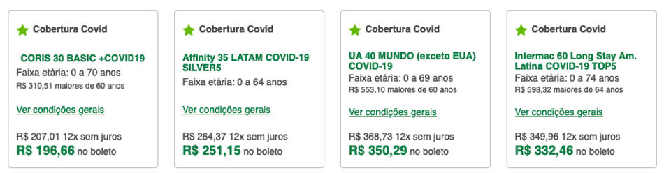 Tabela de preços de seguro viagem para o Peru