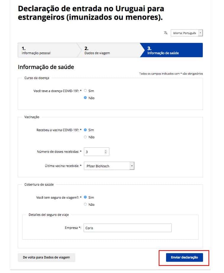 Informações sobre saúde na Declaração Juramentada do Uruguai