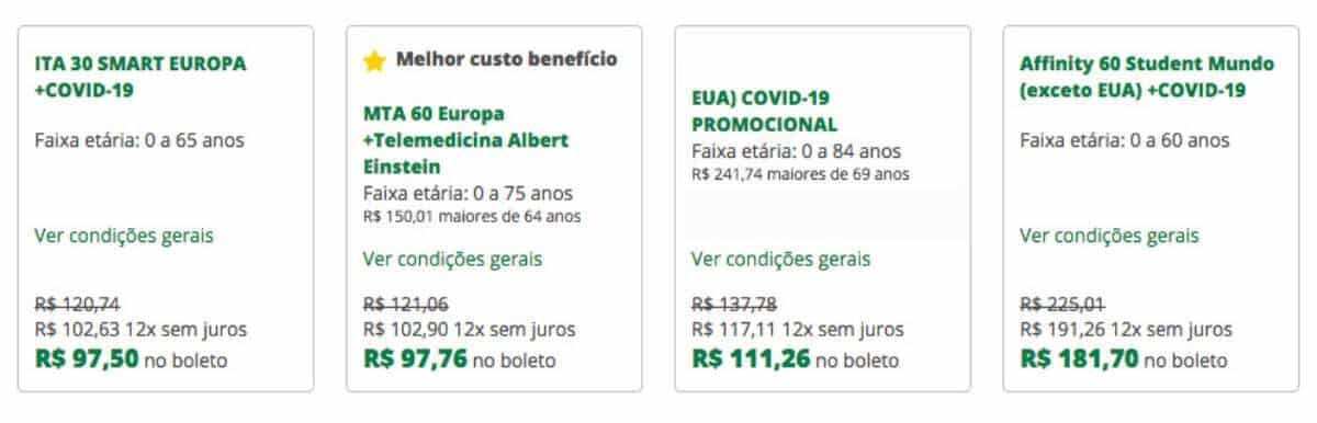 Preços dos planos de seguro viagem para Itália