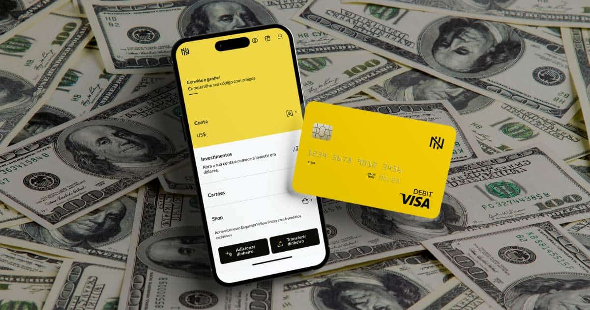 Aplicativo da Nomad mostrando saldos em dólar e euro