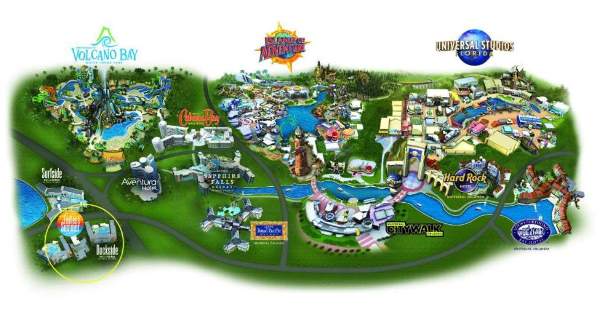 Mapa com os hotéis da Universal Resort Orlando
