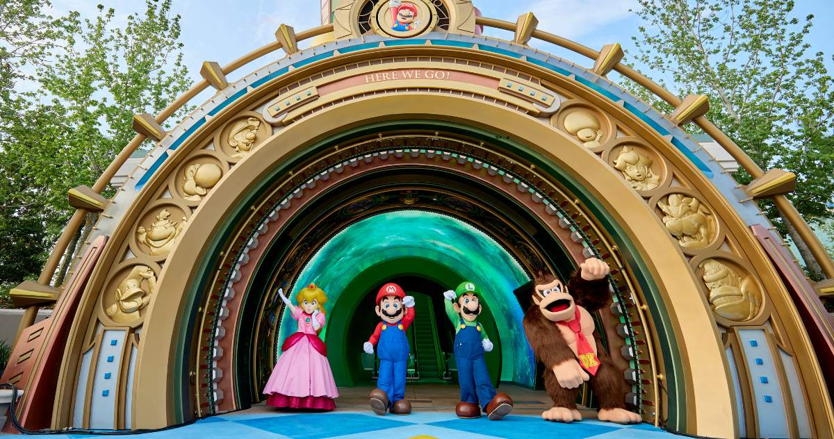 Personagens no SUPER NINTENDO WORLD no Epic Universe, em Orlando