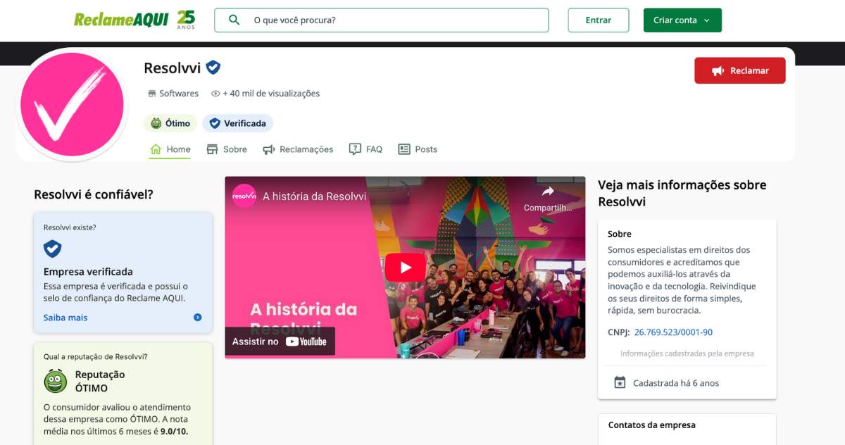 Notas da Resolvvi no Reclame Aqui