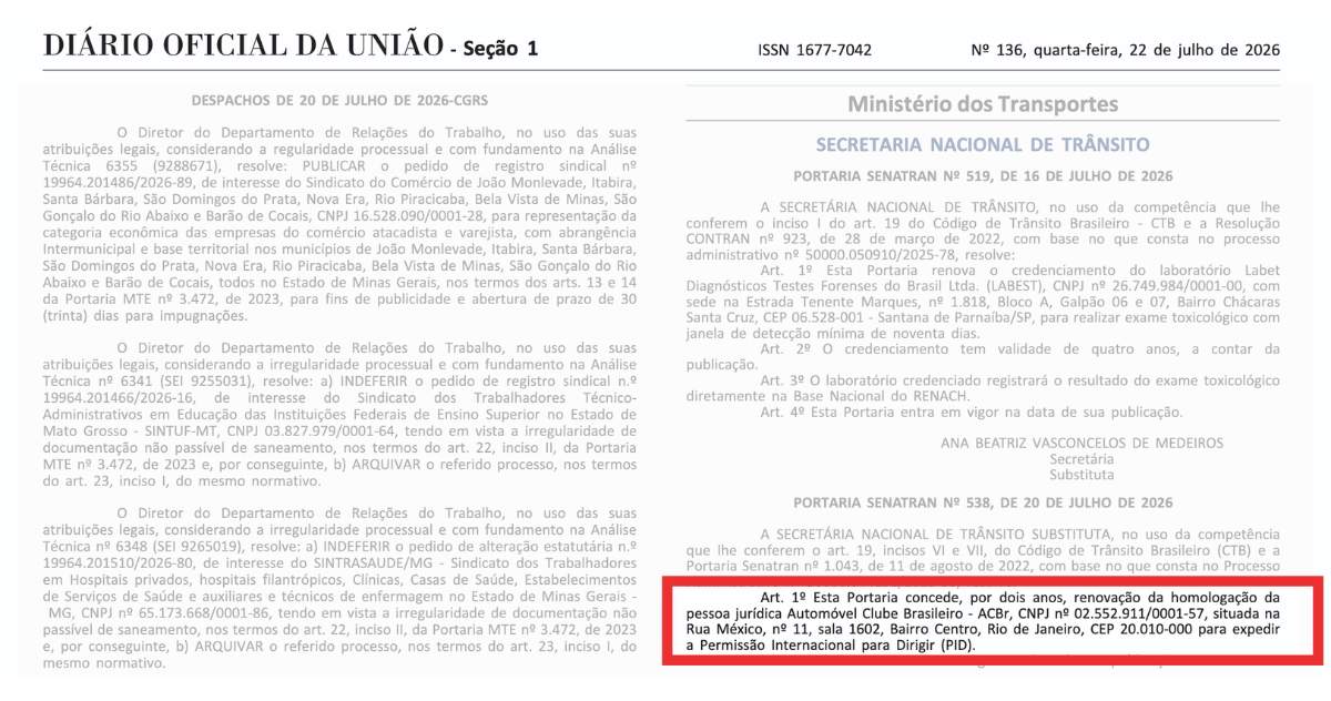 Resolução do SENATRAN de autorização para emissão de PID