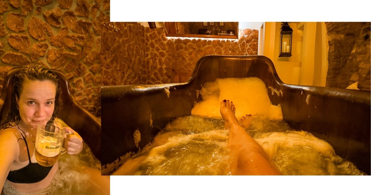 Banho em um spa de cerveja em Praga, na República Tcheca