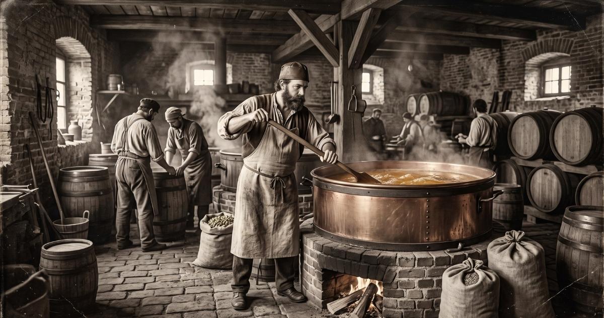 Ilustração de Josef Groll produzindo uma lager clara em Plzeň em 1842